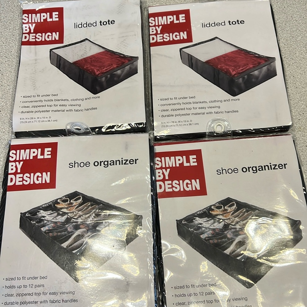 Simple By Design (2) shoe organizers (2) lidded totes NWT. NEVER OPENED